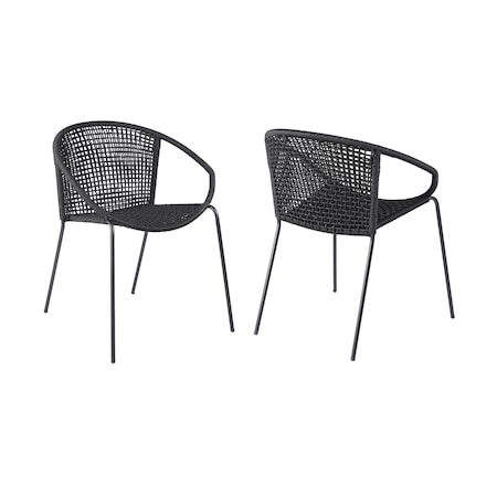 Armen Living Snack Indoor Outdoor Stackable Steel Dining Chair with Black Rope, PK2 LCSNSIBL